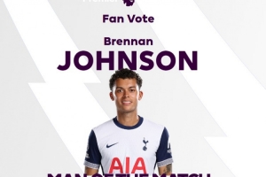 B体育-梅开二度+造点，官方：约翰逊当选热刺3-1南安普顿球迷票选最佳